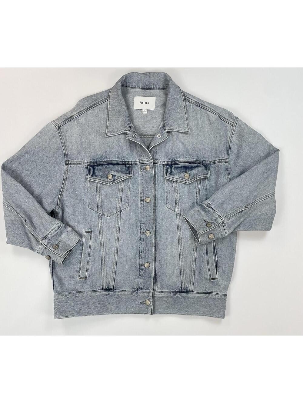 Pistola Dries Boyfriend Trucker Oversized Faded Denim Jacket Light Wash M